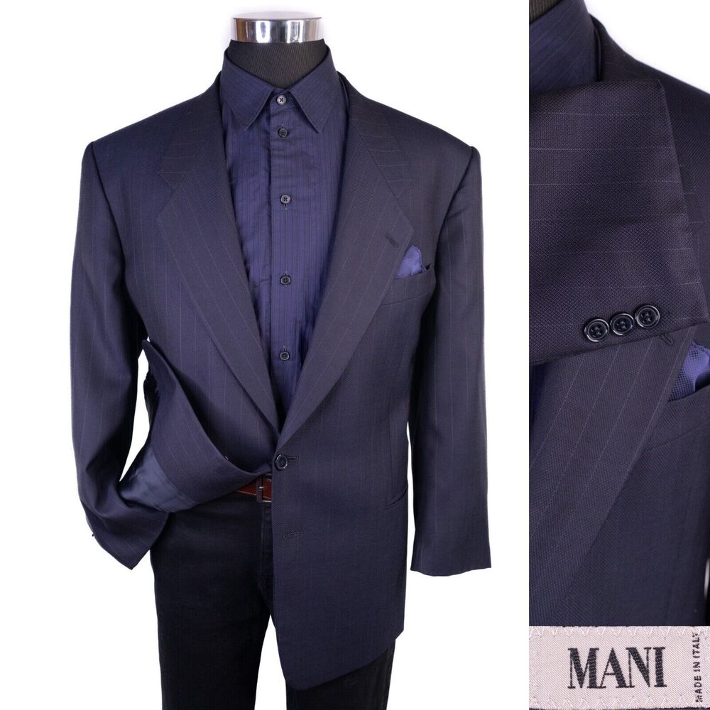 Mani Men's Striped 2 Button Sport Coat Jacket Blazer Wool Size 44RS Casual Suits